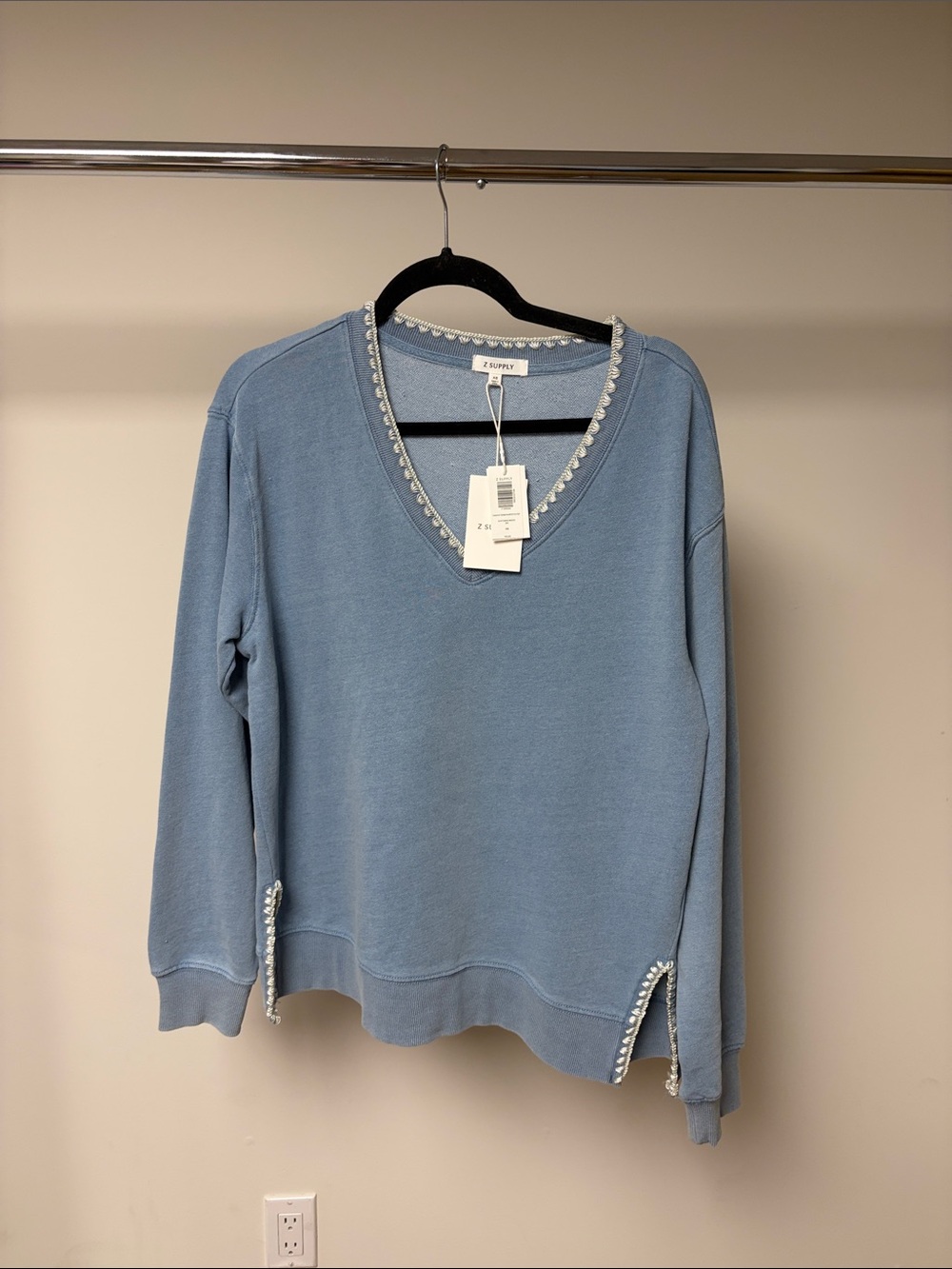 Z supply cam knit whipstitch denim top Santorini indigo